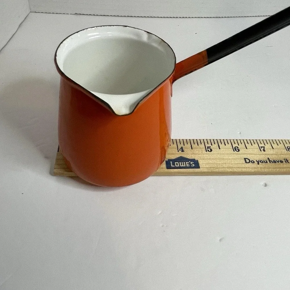 Orange Enamelware Yugoslavia Coffee Ladle Dipper Butter Syrup Warmer w/Spout #6